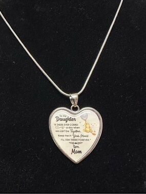Winnie The Pooh Silver Heart Pendant Necklace for Daughter - Love Mom Message